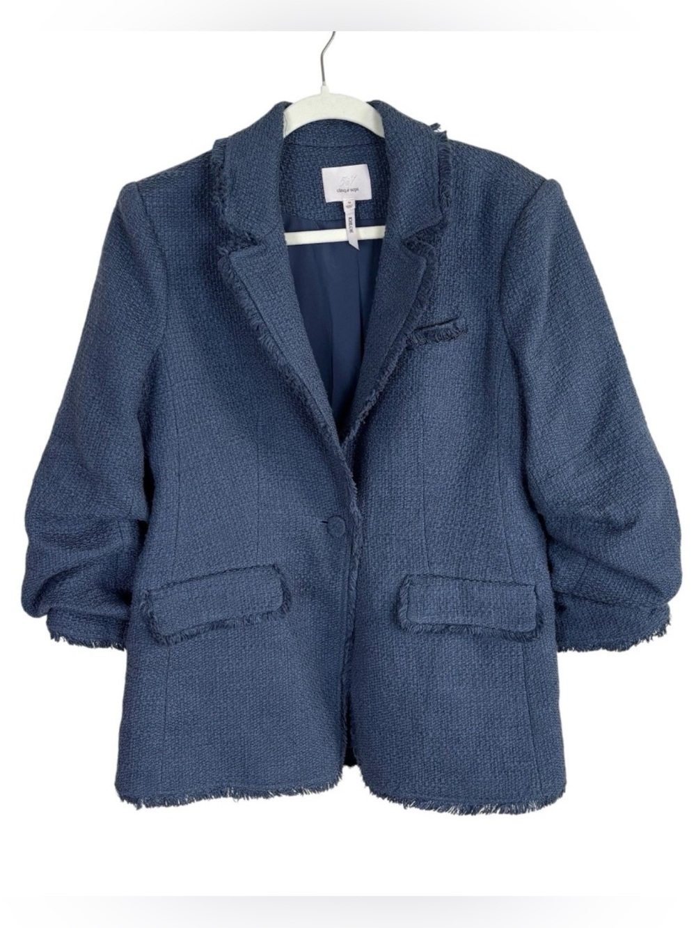 Cinq A Sept Khloe Boucle Blazer Women’s Size 12 In Blue One Button Textured